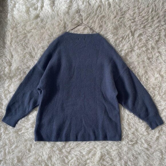 Unive Sweater Wool Blend Washable Raccoon Ribbed Pullover Blue - Picture 3 of 6